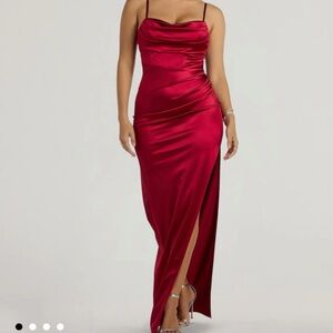 Elegant Red Satin Evening Gown| Windsor dress